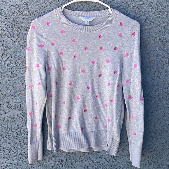 Time and Tru Heart Print Crew Neck Sweater Women’s light Grey Heather Size 4-6 - Picture 5 of 6